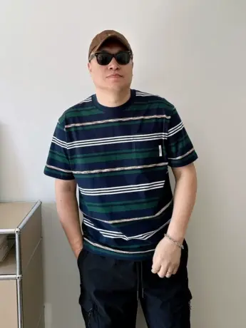DAEVU夏新款大码男装复古条纹宽松潮胖子加肥加大男士圆领短袖T恤商品大图