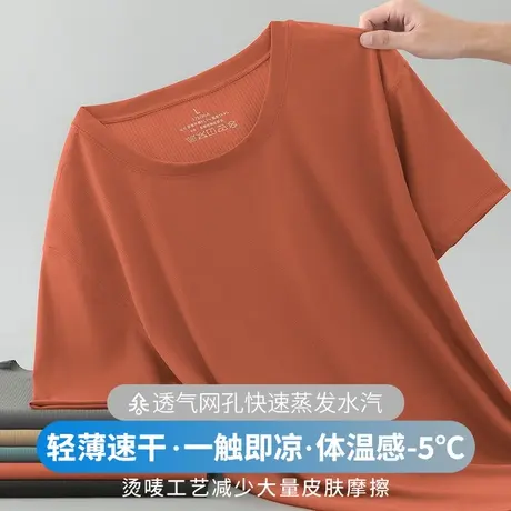 冰丝t恤男短袖夏季纯色凉感速干上衣服网眼体恤健身运动跑步半袖商品大图