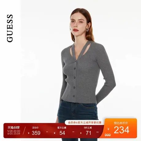 GUESS 女士纯色镂空休闲气质针织上衣-Q4PR61Z0W90商品大图