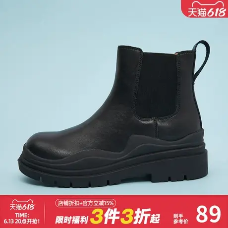 美特斯邦威秋冬鞋女高级波浪底真皮马丁靴女靴子商品大图