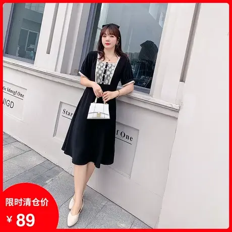 2023夏季新款法式方领桔梗茶歇名媛中长款气质显瘦大码胖mm连衣裙商品大图