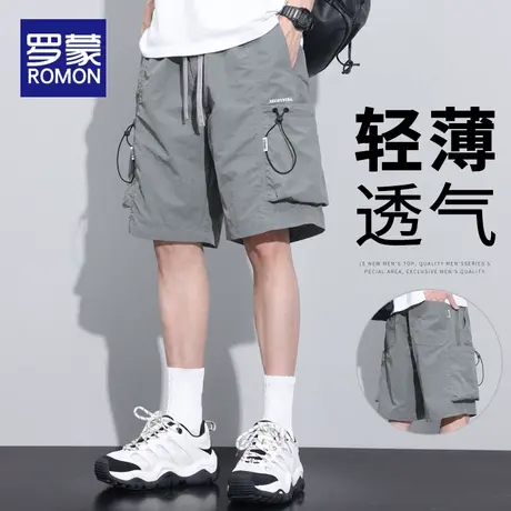 罗蒙冰丝短裤男士夏季薄款潮牌宽松外穿休闲中裤工装运动五分裤子商品大图