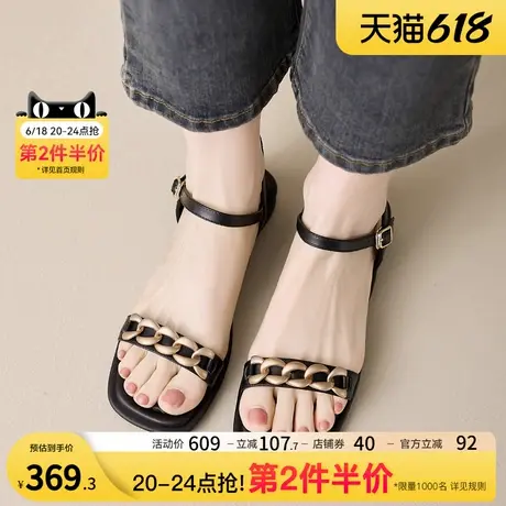 星期六饰扣绝美一字带凉鞋女2025新款配裙子夏季气质百搭时【直】商品大图