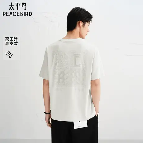 【商场同款】太平鸟男装 美式刺绣休闲白色圆领短袖T恤B1CNF3115图片