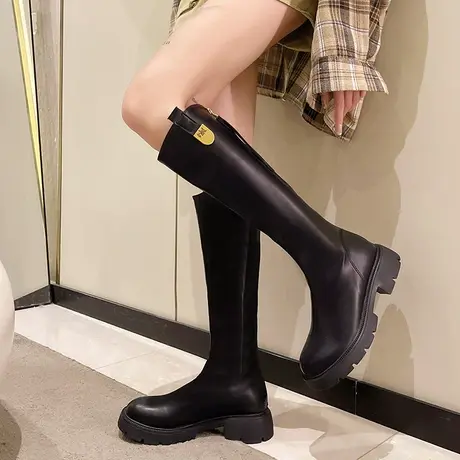 单靴女2023年秋季新款厚底粗跟百搭不过膝长筒靴高级感时尚骑士靴商品大图