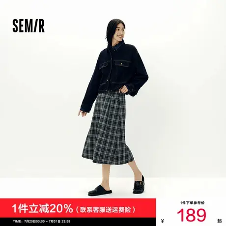 [商场同款]森马半身裙女格纹伞裙复古风2025新款秋季A字长裙显瘦商品大图
