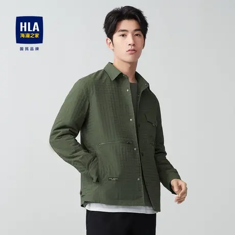 HLA/海澜之家翻领夹克2023秋季新格子胸前口袋拉链贴袋装饰外套男图片