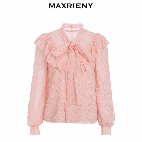 【奥莱】MAXRIENY丝巾飘带领公主衫春款碎花荷叶边衬衫女商品大图