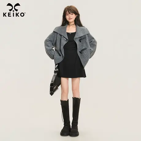 KEIKO 日系复古牛角扣毛衣开衫25秋季慵懒休闲大翻领扭花针织外套商品大图