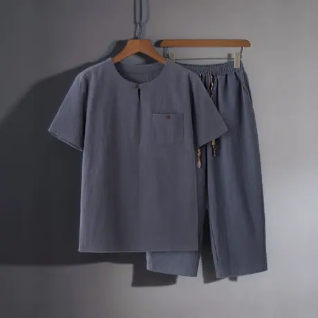 套装男夏季中国风短袖短裤休闲薄款两件套T恤七分裤棉衣服一整套商品大图