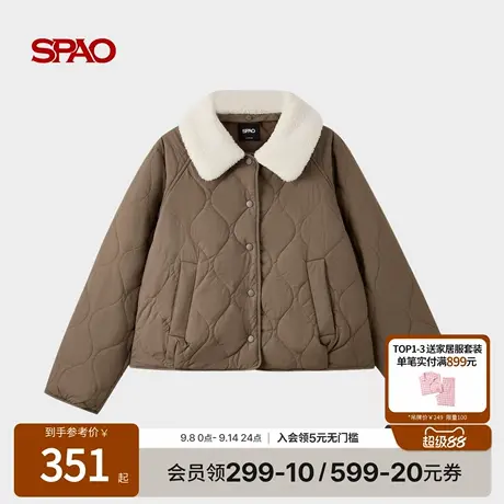 SPAO韩国同款25年冬季新品可拆卸绒领夹克保暖加绒菱格棉衣外套商品大图