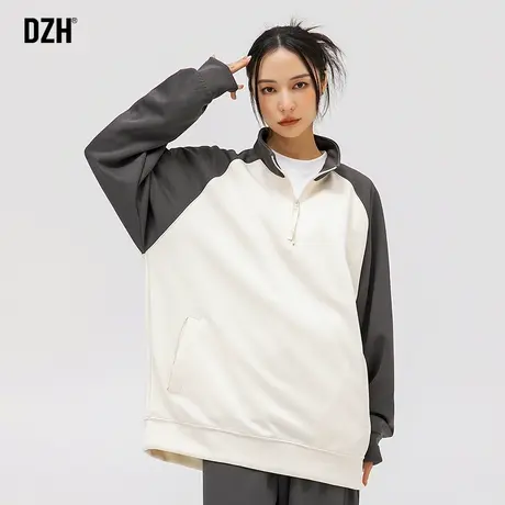 男女同款撞色半拉链卫衣男士秋季情侣装2023新款重磅休闲运动外套商品大图