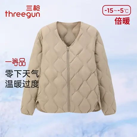 三枪女士羽绒外套冬季通勤鸭绒填充加厚保暖圆领拉链羽绒服可外穿商品大图