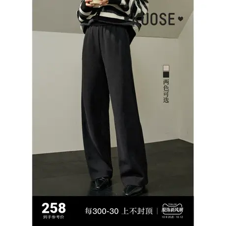 阔色黑色休闲裤阔腿裤女2023新款秋冬卡其杏色厚款绒感直筒长裤子商品大图