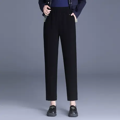 松紧腰毛呢小脚裤女秋冬2023新款显瘦哈伦裤厚款通勤直筒休闲裤子商品大图