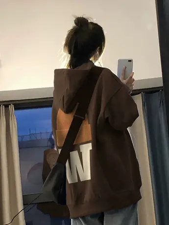 美式复古卫衣女秋冬chic美拉德穿搭上衣ins大码显瘦加绒连帽外套商品大图