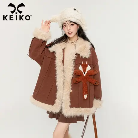 KEIKO [夹棉] 羊羔毛棉服外套女加厚23冬季环保皮草毛绒棉袄夹克商品大图