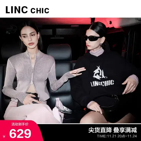 LINCCHIC金羽杰卫衣女新款美式复古卫衣中长款连帽卫衣女款HD395Y商品大图