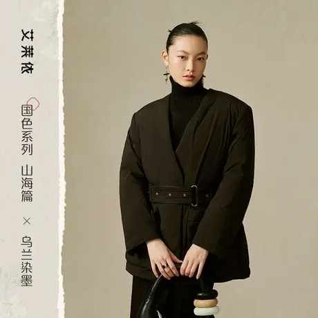 艾莱依国风羽绒服女冬季时尚新款V领收腰复古鹅绒外套冬国色系列商品大图