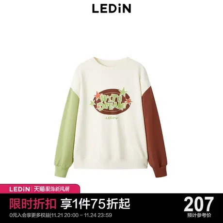 乐町撞色圆领卫衣2023秋季插肩袖复古玩趣C3BFD1201商品大图