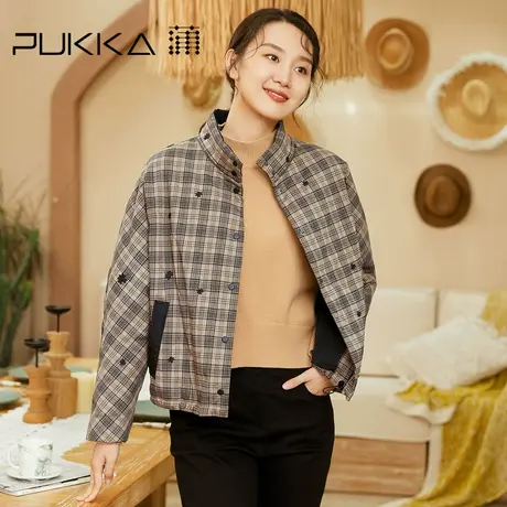 蒲PUKKA复古格纹棉衣秋冬装原创时尚设计感棉服商场同款商品大图