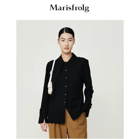 【真丝轻工艺】玛丝菲尔上衣冬季新黑色提花工艺复古肌理衬衫商品大图