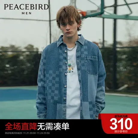 太平鸟男装奥莱 牛仔拼接休闲衬衫商品大图
