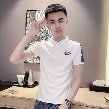 网红t恤男ins超火潮牌短袖修身百搭潮流POLO衫日系休闲打底衫中袖商品大图