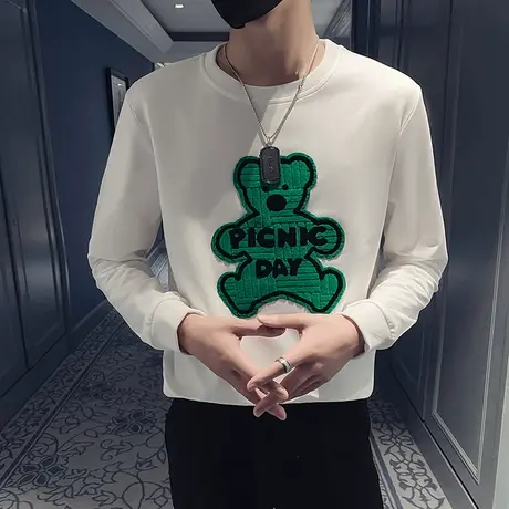 春秋季新款卫衣男装潮流长袖T袖小熊打底衫潮牌ins痞帅学生上衣商品大图