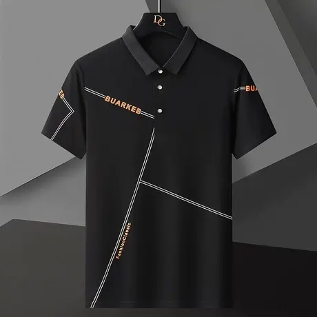 夏季商务休闲男短袖t恤翻领纯棉条纹polo衫体恤中青年大码上衣服商品大图