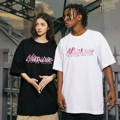 Nuthink情侣字母短袖T恤男女同款国潮潮牌宽松潮流情侣装半袖夏季商品大图