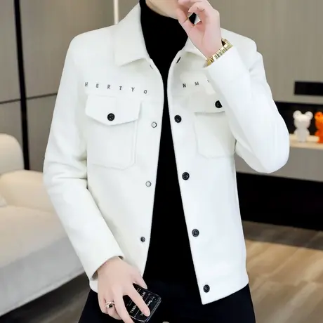 秋冬季仿貂绒夹克男士潮牌帅气工装上衣冬装韩版加厚保暖呢子外套商品大图