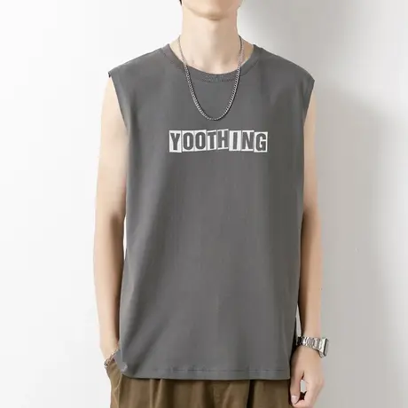 纯棉背心男潮夏季薄款外穿健身运动坎肩篮球跨栏全棉宽肩无袖t恤图片