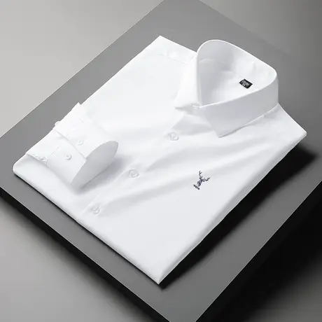 春秋季衬衫男士长袖商务正装抗皱免烫白衬衣高级感轻熟风鹿头寸衫图片