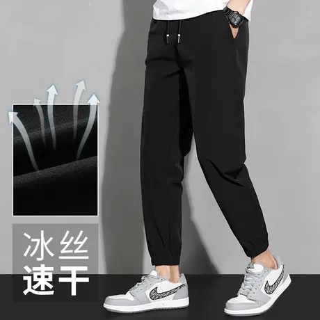 黑色短裤子男夏季薄款运动直筒宽松潮流印花五分裤冰丝速干沙滩裤商品大图