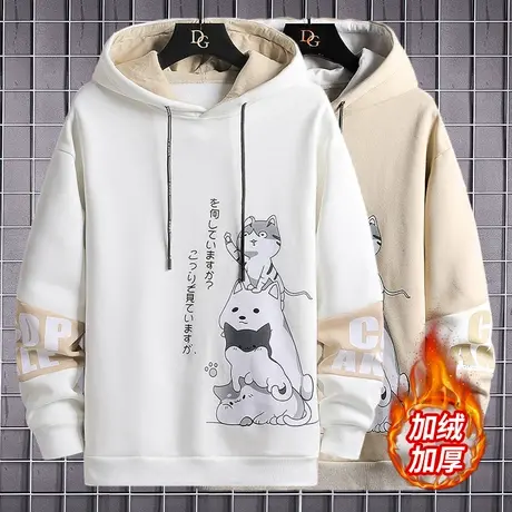 加绒卫衣男秋款宽松潮流连帽衣服男生上衣帽衫时尚加厚冬季外套男商品大图