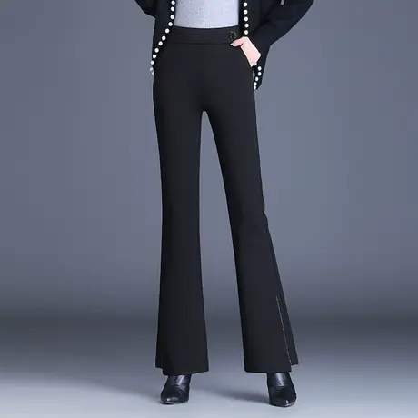 2023冬季新款微喇蚕丝棉裤女高腰显瘦气质通勤喇叭裤加厚保暖长裤商品大图