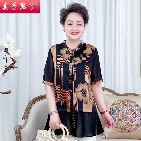 妈妈夏装雪纺小衫时尚洋气款阔太太小衫春夏衬衫裙T恤中老年女装商品大图