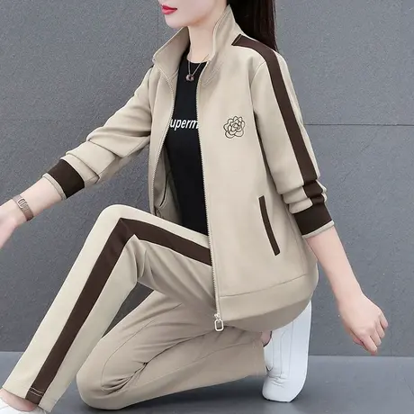 恋上17号卫衣运动服套装女2023新款春秋妈妈装休闲立领外套三件套商品大图