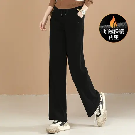 韩朝袭人松紧腰加厚休闲阔腿裤女2023冬装新款宽松显瘦加绒休闲裤图片