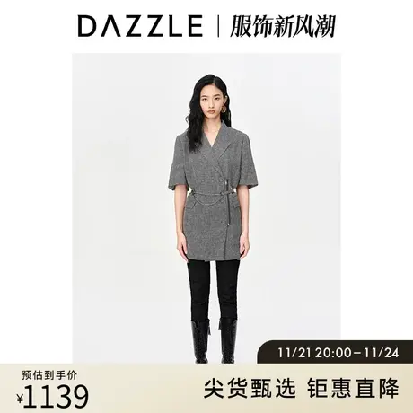 DAZZLE地素奥莱 春季通勤气质格纹高级感短袖西装领连衣裙女图片
