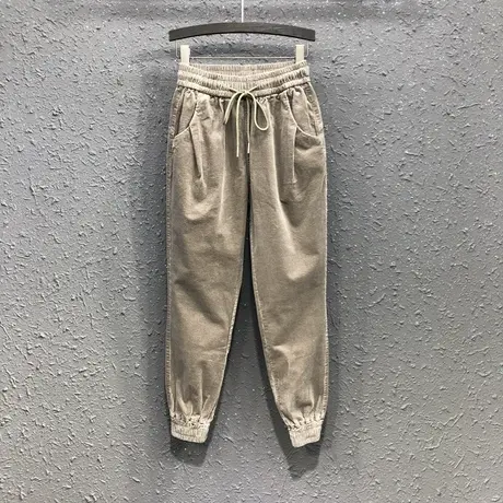 [清仓不退换]灯芯绒束脚裤女长裤潮春夏新款松紧腰宽松显瘦哈伦裤图片