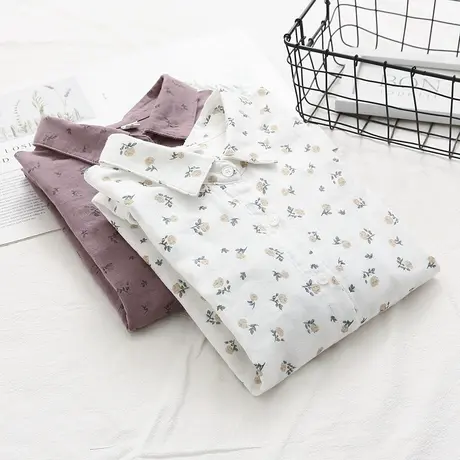 春秋季日系文艺小清新双层纱婴儿棉长袖白衬衫女休闲百搭打底上衣商品大图