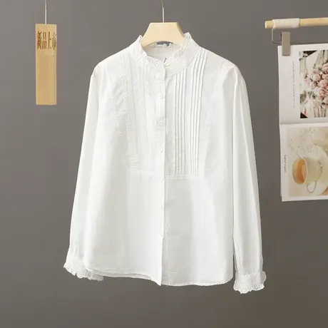 花边立领白色衬衫女打底衫百搭春秋2024新款秋季衬衣长袖内搭上衣商品大图