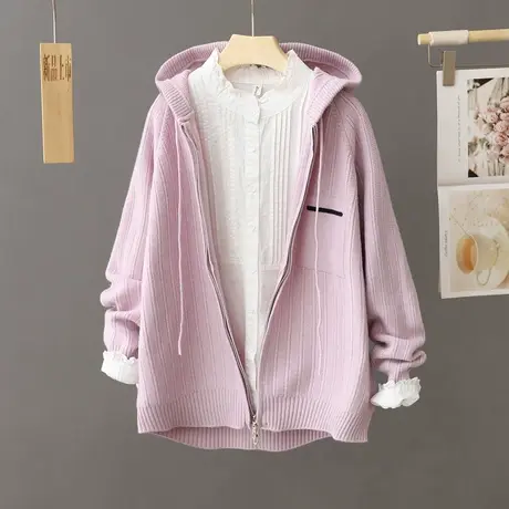 秋冬连帽毛衣外套女宽松百搭休闲软糯慵懒2024新款春秋针织开衫女图片