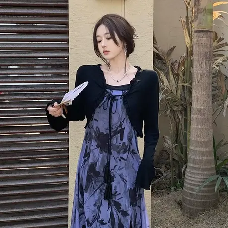 复古喇叭袖短款冰丝开衫小外套女春夏季防晒薄款外搭罩衫披肩上衣商品大图