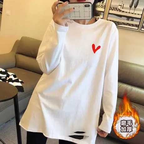 纯棉磨毛加厚打底衫2022秋冬季新款白色长袖t恤女中长款大码上衣图片