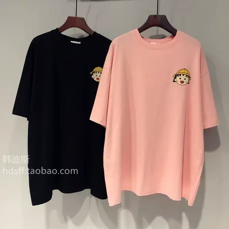 2021夏装新款前后卡通图案宽松韩范下衣失踪学生短袖T恤女上衣潮图片