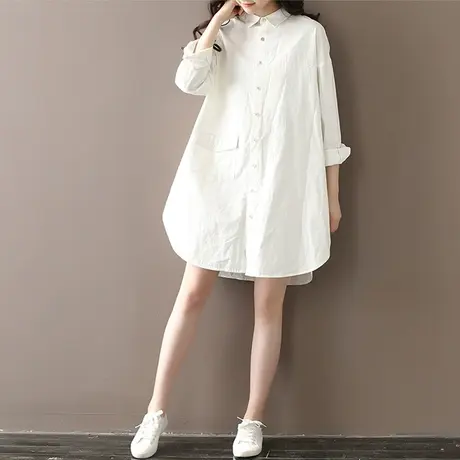 春宽松长袖衬衫新款加肥加大码显瘦长款衬衣200斤女商品大图