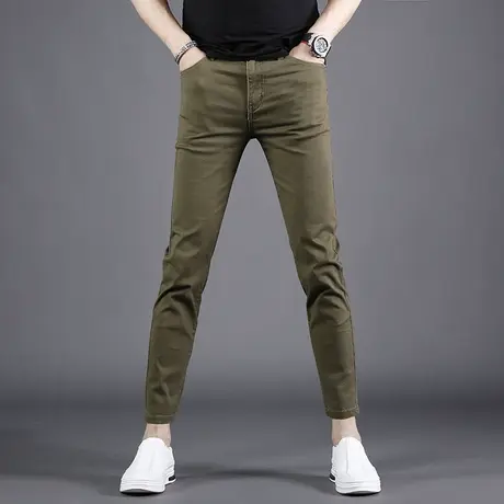 军绿九分牛仔裤男修身小脚夏季薄款2025年新款休闲显瘦男士9分裤图片